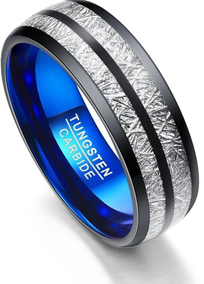 Anillos de carburo de tungsteno negro y azul