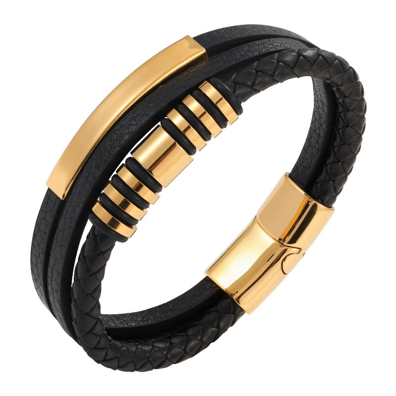 Pulsera de cuerda de cuero multicapa