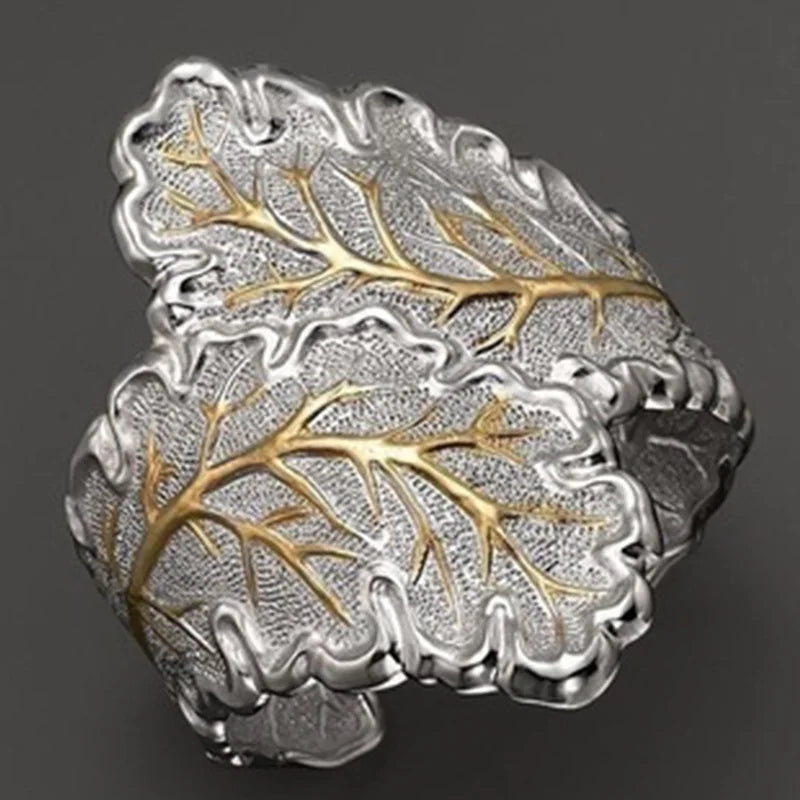Anillo de arte de hoja retro